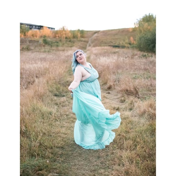 Women's Blue Corset Style Handmade Flowy chiffon dress with train Plus Size New - Picture 8 of 13